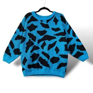 VTG Partners II By Mervyns Sweater Womens Sz 18 Blue/Black Animal Print Pullover